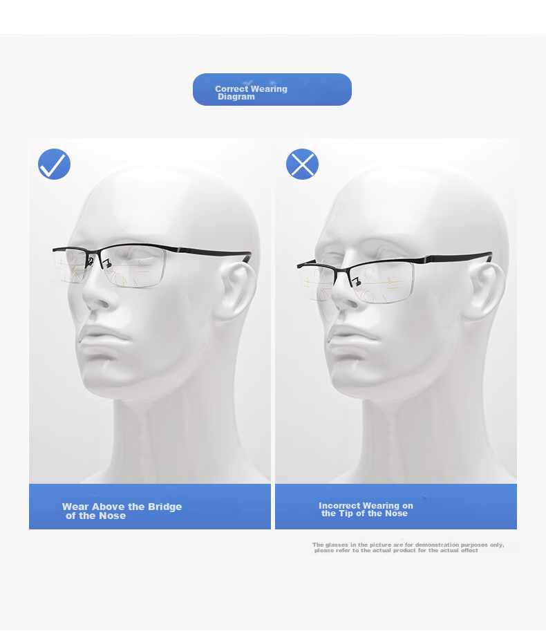 CAPONI Japanese Imported Photochromic Reading Glasses for Men, Smart Zoom Ultra-Light Semi-Rimless High-Definition Anti-Blue Light Pure Titanium Bifocal 11