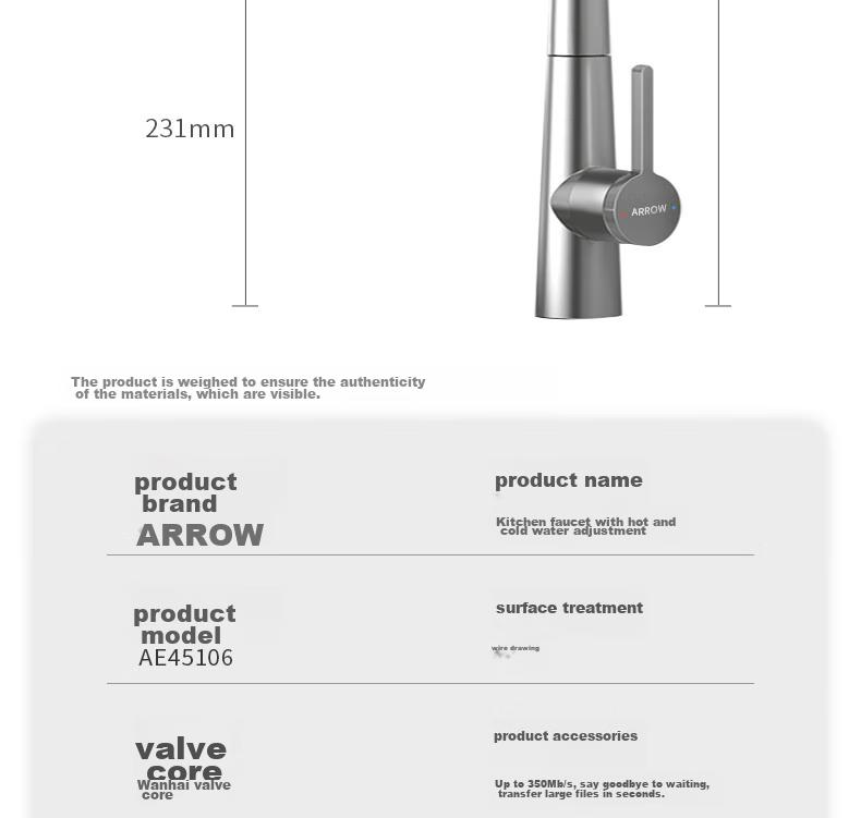 ARROW Pull-Out Kitchen Faucet, 304 Stainless Steel Hot And Cold Rotating Sink Tap for Washing Vegetables And Dishes, AE45131SS 14