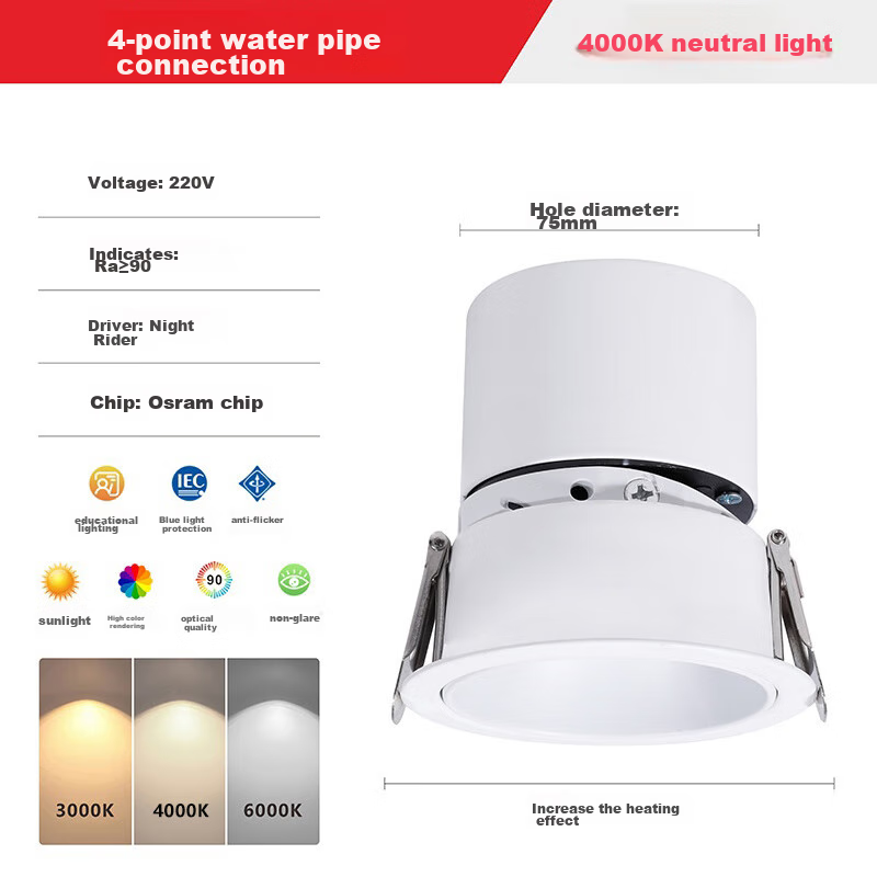 JIAOJIAOZHE Small Hill Spotlight, Recessed Anti-Glare Wall Washer Light, Narrow Frame LED Ceiling Light for Home Use, 7W White Cup, 4000K