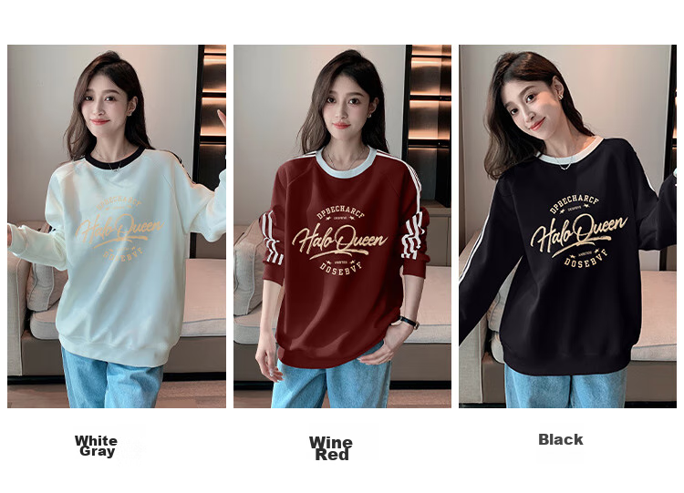 Halo Queen Women's Sweatshirt, Spring And Autumn, Round Neck, Loose Fit, Fashionable Printed Pullover Top H13KW1300 9