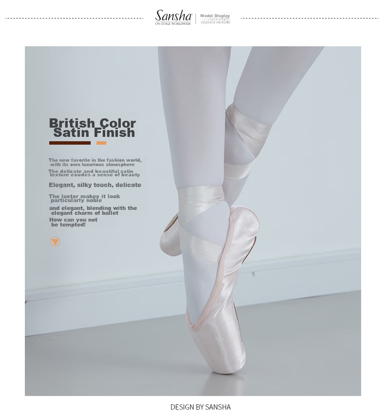 Sansha Princess Ballet Pointe Shoes, Satin Practice Shoes, Leather Sole Dance Shoes, Hard Shoes DP801SL, English Satin, Size 38 4