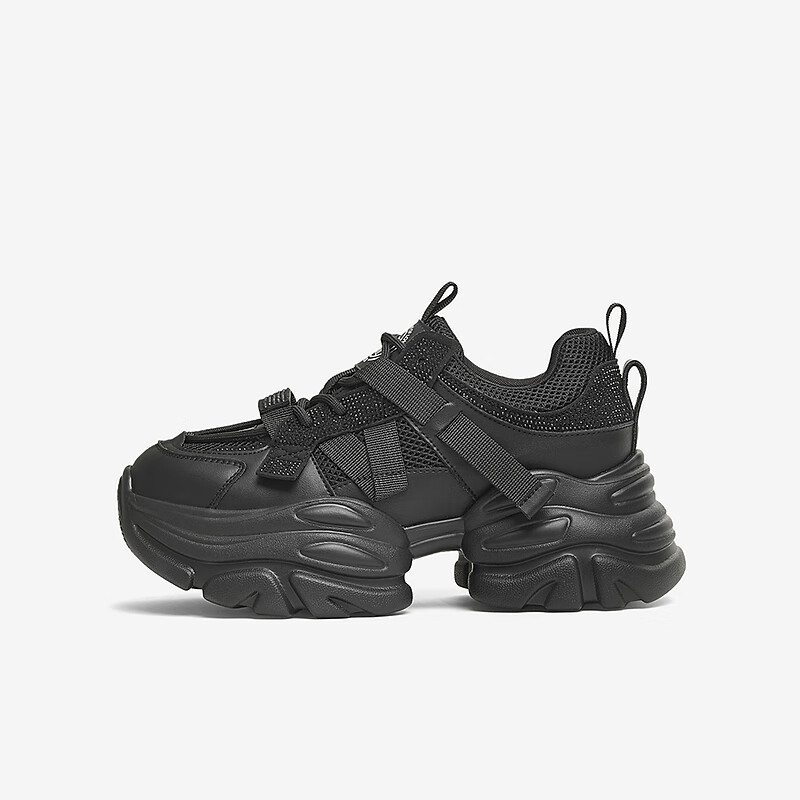 TATA Starry Women's Shoes, Thick-Soled Dad Shoes, Height-Increasing Sneakers, Lightweight Casual Shoes CY201 Black (Single Lining) Size 35