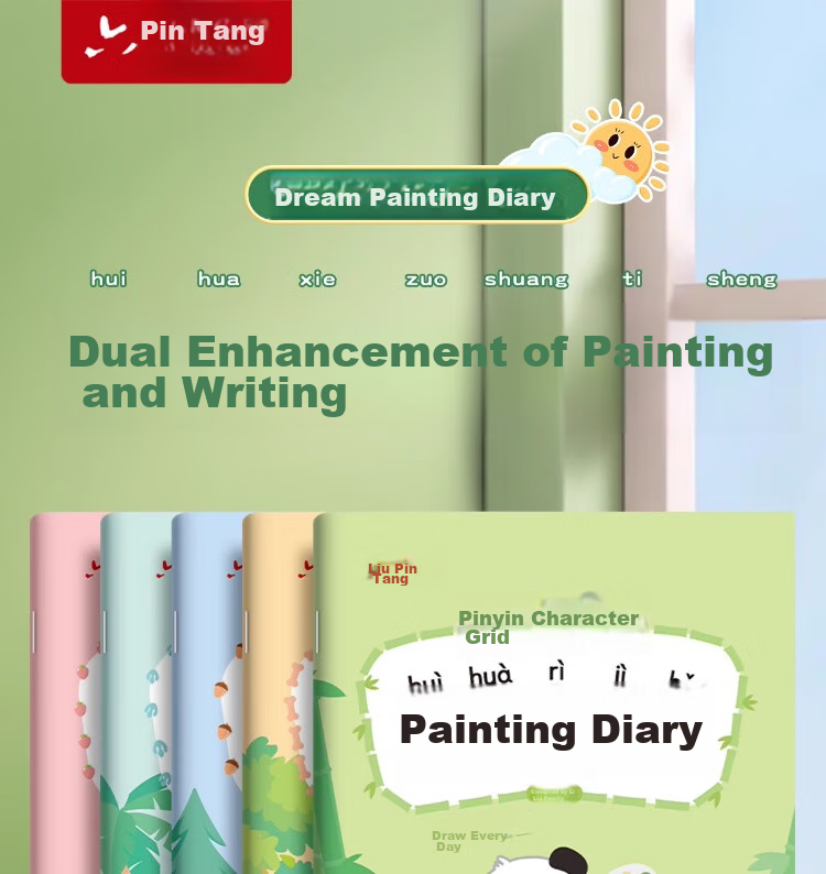 Liupintang Drawing Diary Notebook for Primary School Students in Grades 1-4, English Composition Notebook, Weekly Journal, Kindergarten Children's Sketchbook, A5 Size 1