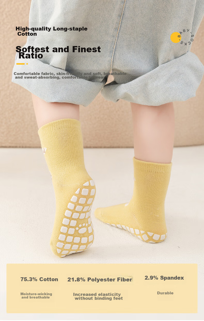 Tongyan Baby Socks, Infant Floor Socks, Spring And Summer Indoor Non-Slip Warm Toddler Socks for Boys And Girls, 3 Pairs Pack, 0-1 Year Old 5