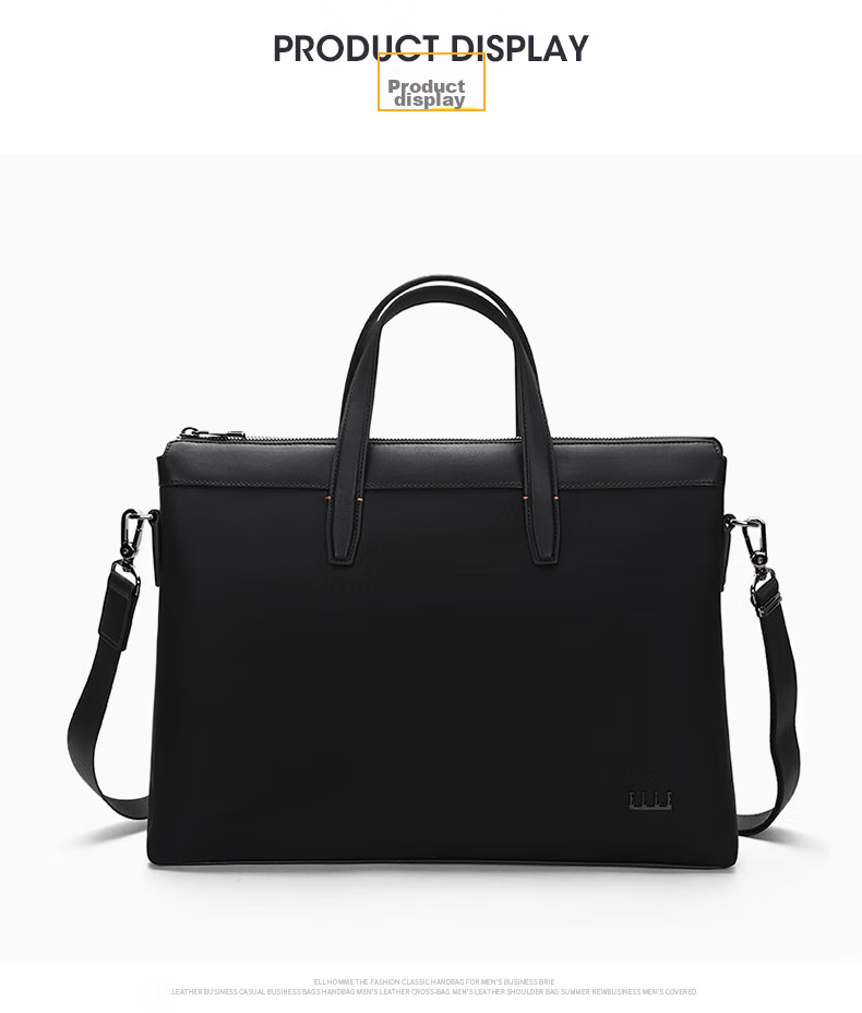 ELLE HOMME Business Men's Briefcase, Nylon Canvas Handbag, Crossbody 14-Inch Laptop Bag, 14610 Black 10