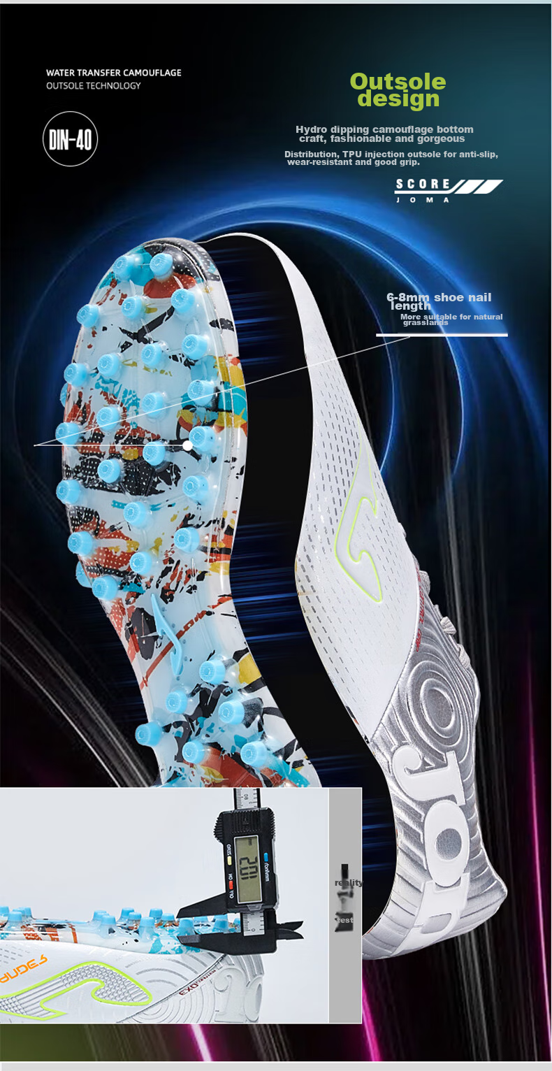 JOMA Spanish Soccer Cleats for Men, Adults And Youth, FG Long Studs, Non-Slip, Wear-Resistant, Professional Football Training Shoes, White And Silver, Size 43 4