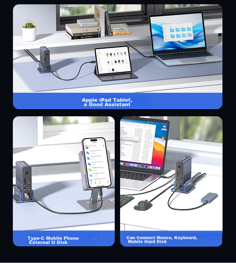 Acasis Desktop Expansion Dock, Type-C Hub, DP Hub, Thunderbolt 4 Docking Station, 4K 60Hz Four-Screen Display, HDMI Graphics Card Expansion Dock, Vertical Computer Desk DS-7A15 17