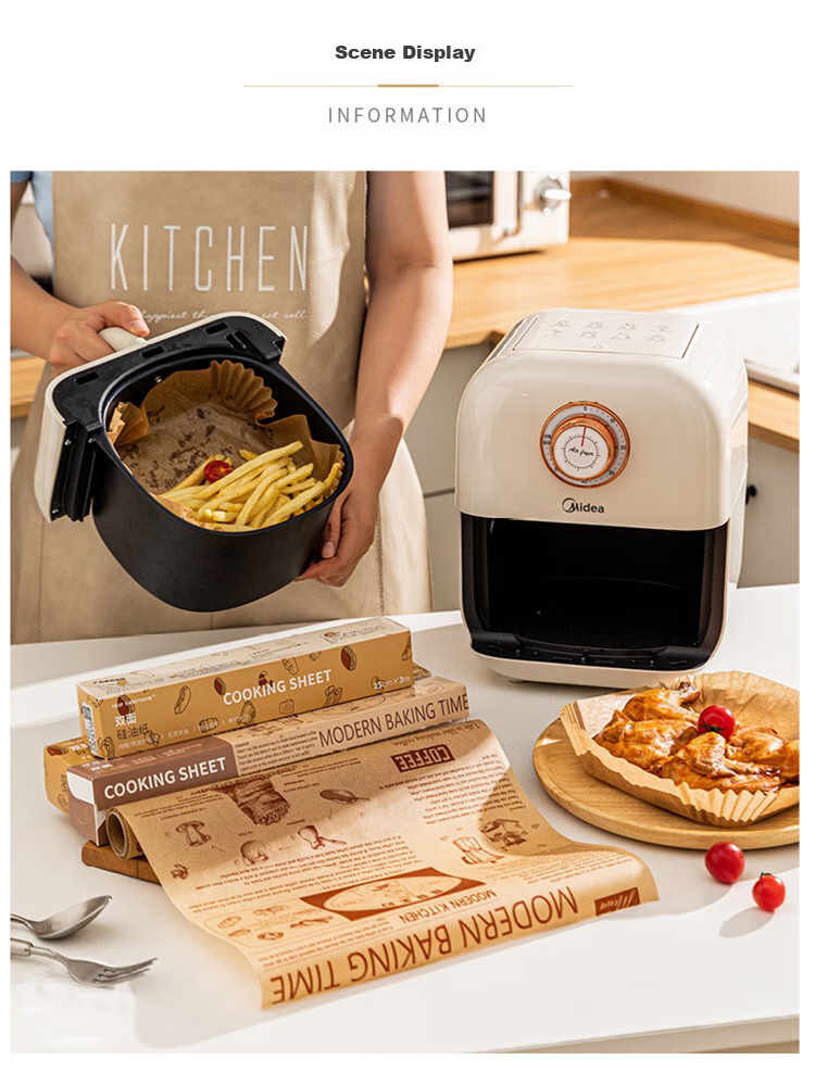 Jieribang Air Fryer Paper [110 Sheets], Heat-Resistant Oil-Absorbing Paper Liner for Food Baking, Roasting, And Barbecue Silicone Paper 11