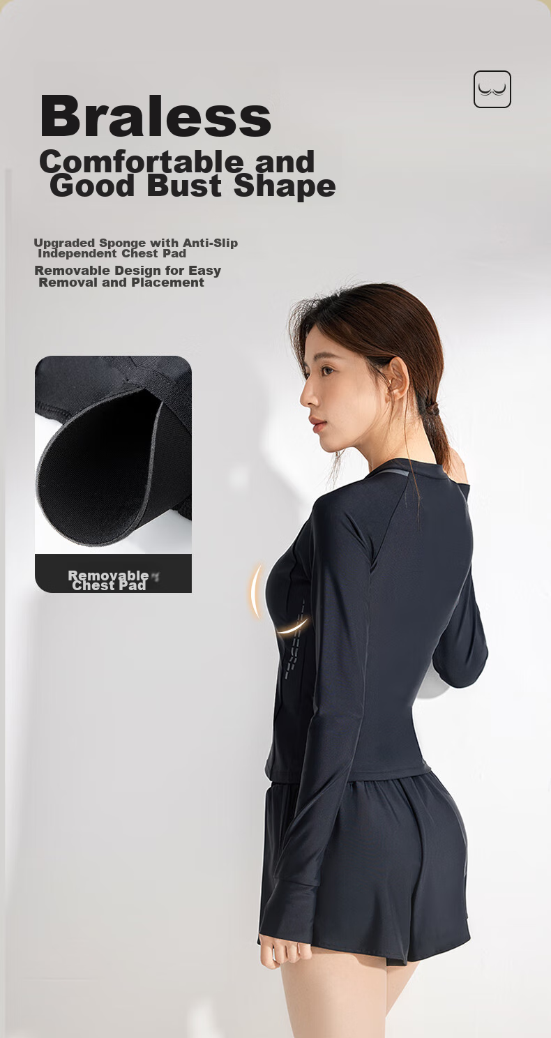 Keep Two-Piece Swimsuit for Women, Summer Long-Sleeve Sun Protection Conservative Slimming Hot Spring Swimwear, Night Black, XL 3