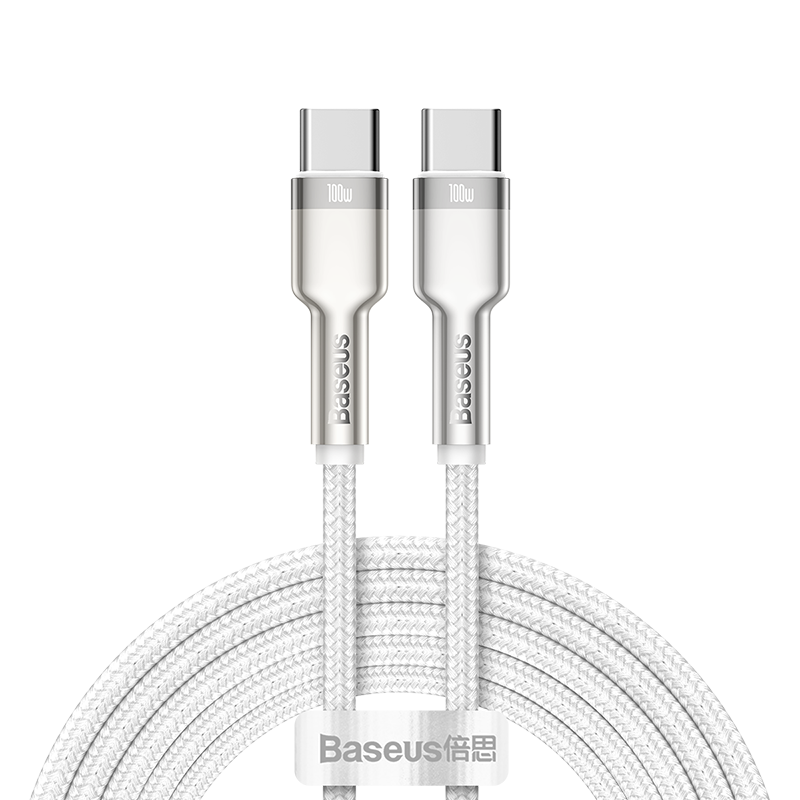 Baseus Dual-Head Type-C Data Cable, 100W Fast Charging Cable, CtoC Charging Cord, Car Charger 5A, Suitable for Apple 15/16 IPad Pro, MacBook Laptops, Huawei Phones, 2 Meters White