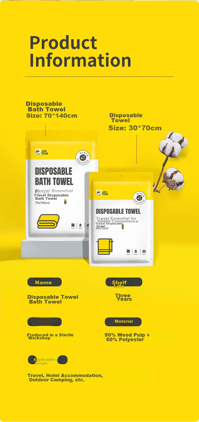 JOYTOUR Disposable Towel Set, Portable Travel Hotel Extra Large Thick Face Towel Cotton Soft Cloth, Single Pack 2