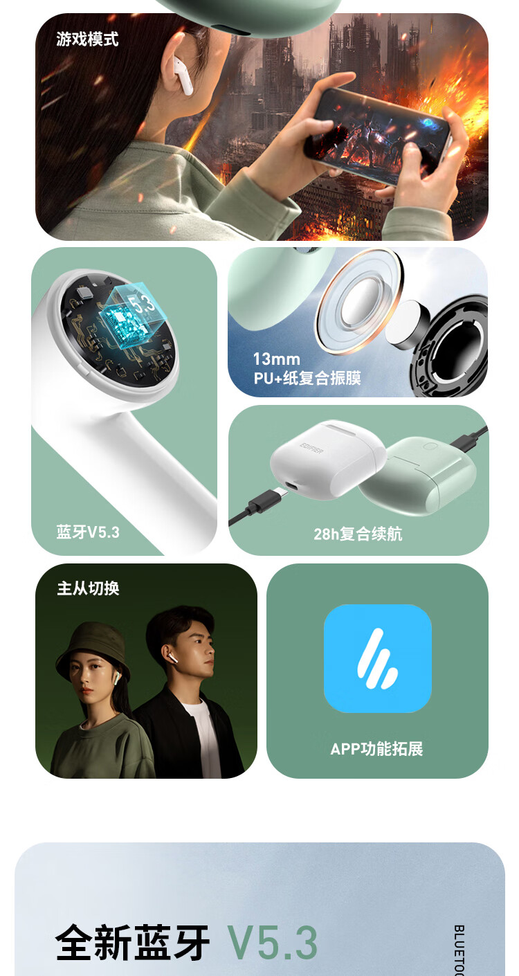 Edifier EDIFIER LolliPods True Wireless Bluetooth Headset Bluetooth 5.3 Music Headphones for Apple Huawei Xiaomi Mobile Phone White Edifier EDIFIER LolliPods True Wireless Bluetooth Headset Bluetooth 5.3 Music Headphones for Apple Huawei Xiaomi Mobile Phone White