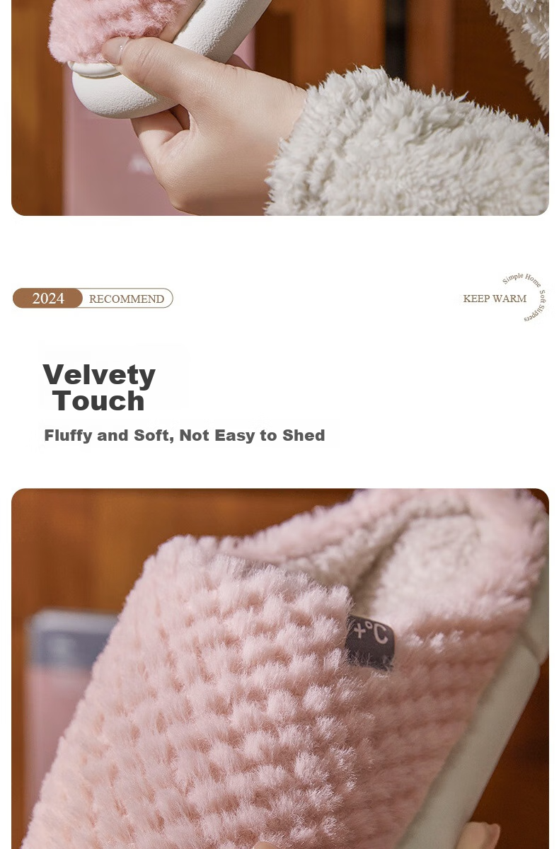 GUOLUOFEI Cotton Slippers, Men's Indoor Thick Warm Couple Thick-Soled Furry Slippers for Women, Beige, Size 36-37 6