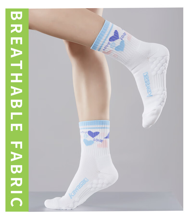 KAWASAKI Women's Breathable Running Badminton Sports Socks A6205 (3 Pairs) White Blue Green One Size 8