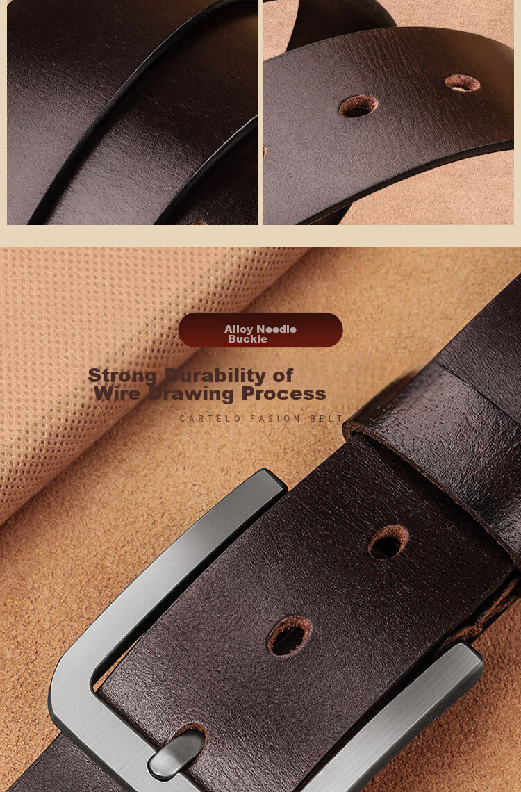 CARTELO Men's Leather Belt, Fashionable Vintage Top-Grain Cowhide Pin Buckle Waistband, Business Trouser Belt, Gift for Boyfriend 4