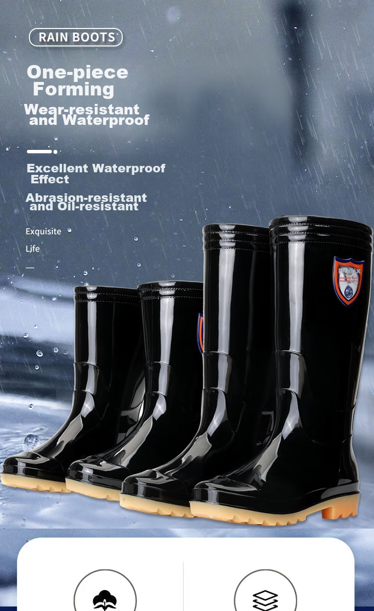 Huili Rain Boots for Men, Waterproof Outdoor Wear-Resistant Rubber Shoes, Non-Slip Rain Boots, Overshoes HL822866, Mid-Calf, Black, Size 44 1