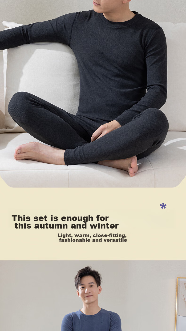 LangSha Cotton Sweater Men's Autumn Underwear Set, New Autumn And Winter Slim-Fit Thin Thermal Underwear for Young Me 9