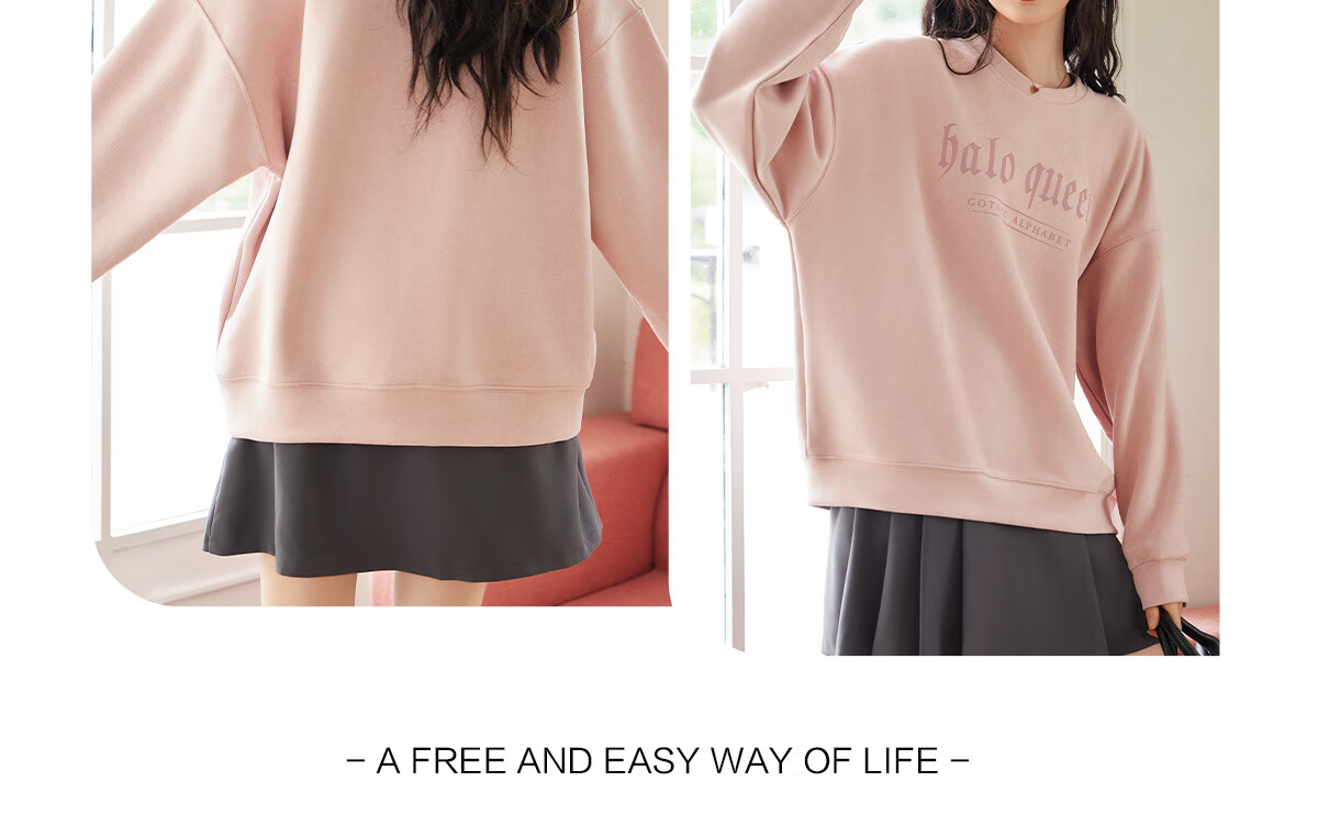 Halo Queen Women's Sweatshirt, Suede Fleece, Spring And Autumn Round Neck, Letter Print Pullover, Loose Fit Versatile Sweatshirt, New Product H143W1022 6