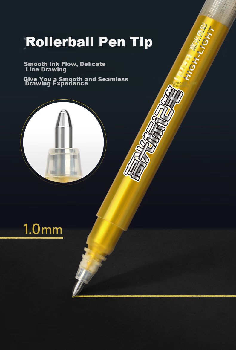 BAOKE PC3538 Gold Highlighter Pen 1.0mm Gel Pen Marker Pen Journaling Pen Water-Based Pen Signing Pen, 12 Pcs/box 4