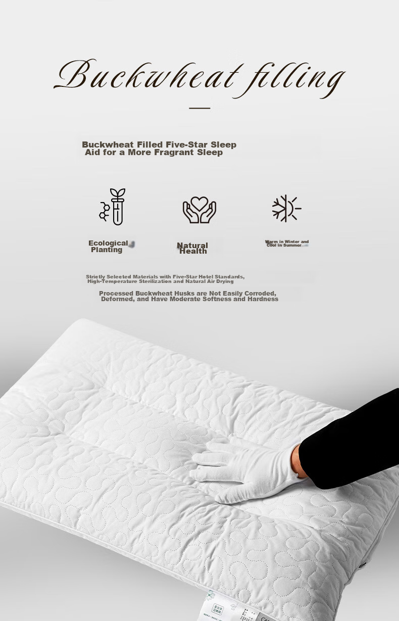 Canasin Pillow, Five-Star Hotel Neck Support Pillow Core, All-Cotton Adult Buckwheat Pillow, 74*48cm, Single Piece 4
