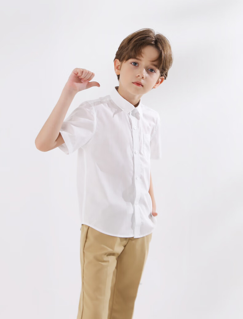 Yinuofang Children's Short-Sleeve White Dress Shirt Performance Suit Shirt Summer T-Shirt Short Sleeve: White Shirt 160CM 2