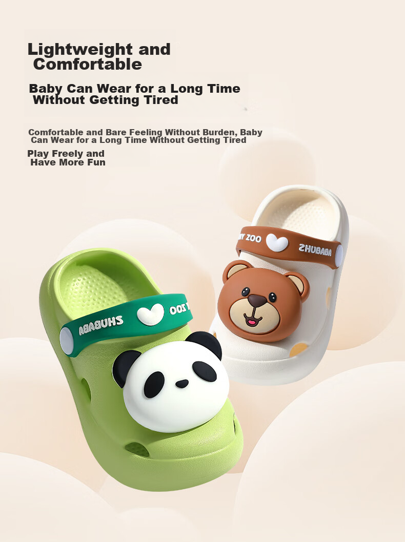 Zhubaba Children's Slippers, Girls' And Boys' Summer Indoor Non-Slip, Bath And Beach Sandals, Little Rabbit Clogs, Off-White, Size 190 2