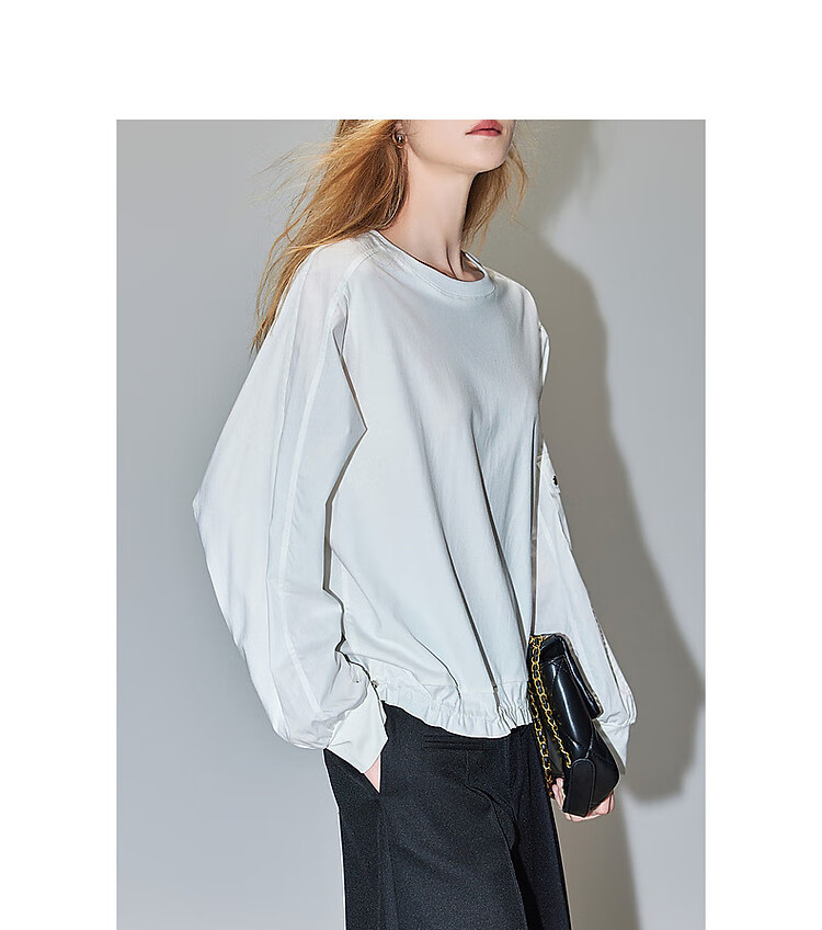 Dme [Encounter Virgo] Spring And Autumn Simple Commuter Workwear Pocket Shirt, Comfortable Elastic Hem Blouse Women's Top 9