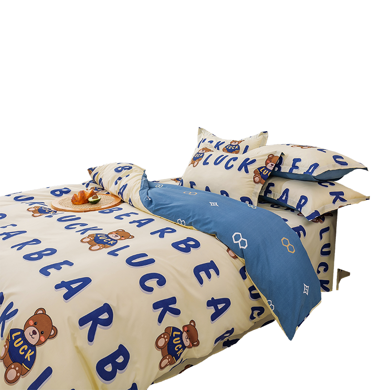 AVIVI Single Bed Three-Piece Bedding Set, Duvet Cover And Pillowcases for Dormitory, Lucky Bear Design, Duvet Cover Size 150*210cm