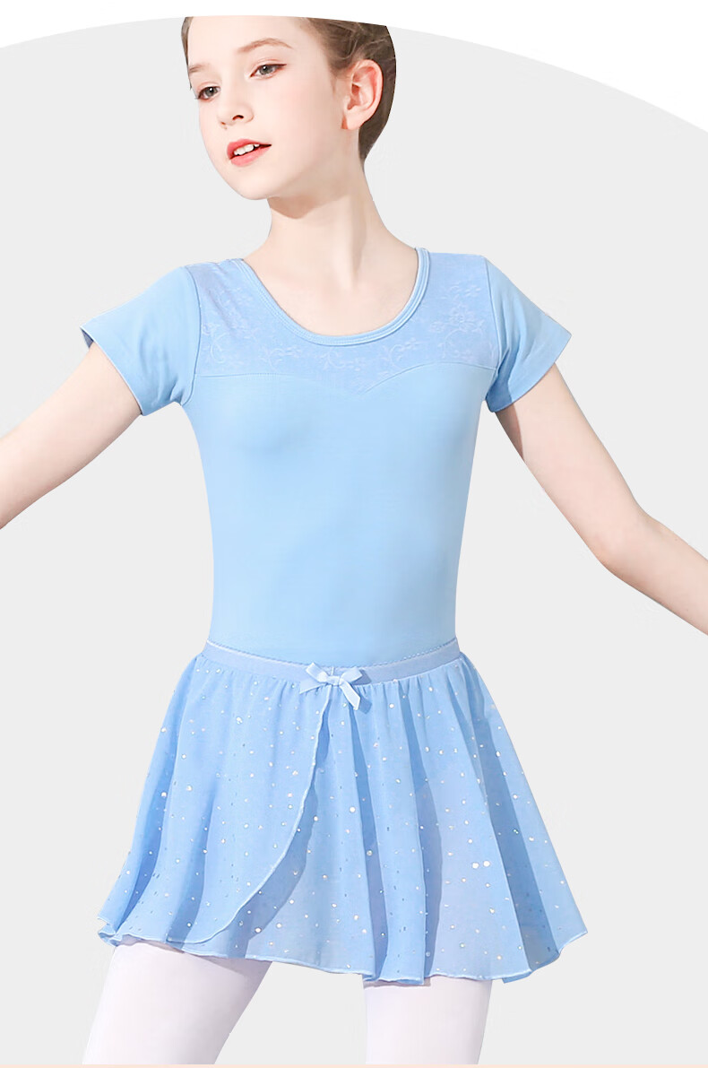 Zhiyouban Children's Short Sleeve Dancewear Ballet Practice Dress Girls Professional Art Exam Gymnastics Tulle Skirt Half Skirt 2