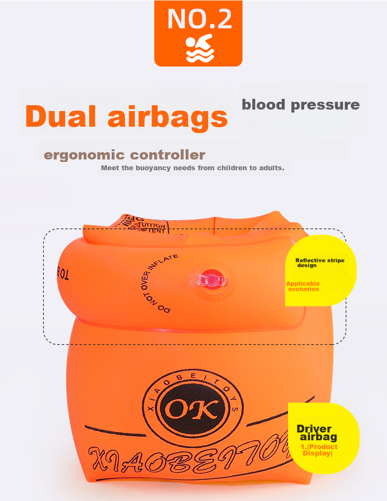 ASORAIN Adult And Children's Arm Rings, Swimming Double Air Chamber Safety Inflatable Buoyancy Floats, Kids' Swimming Water Sleeves, Yellow 6