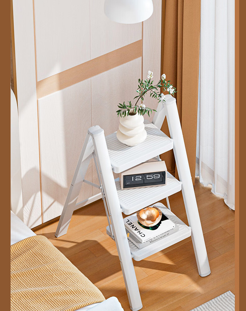 Baoyouni Household Ladder Folding Step Stool Multi-Functional White 3-Step 21