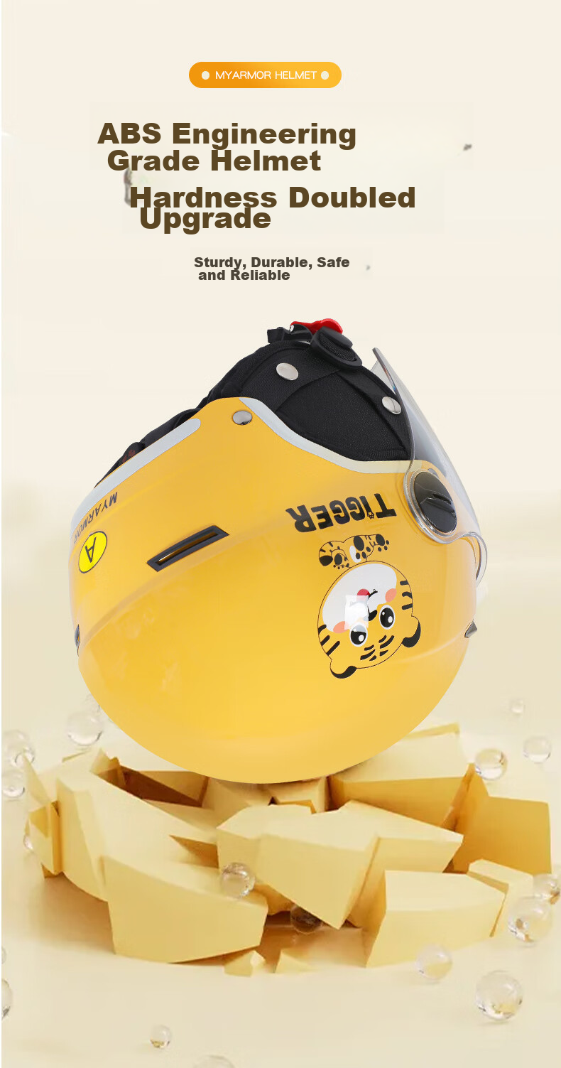 MYARMOR Children's Helmet, Electric Vehicle New National Standard 3C Certified Motorcycle Half Helmet, Lightweight Safety Helmet for Boys And Girls, Suitable for All Seasons, One Size Fits All (48-55), Yellow 6