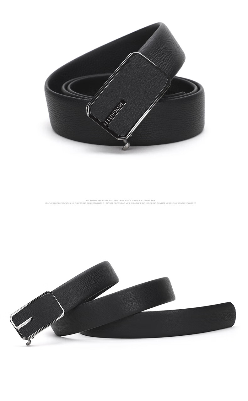 ELLE HOMME Men's Belt, Business Top-Grain Leather Automatic Buckle Waistband, 304 Stainless Steel Buckle Head, Birthday Gift for Me 9