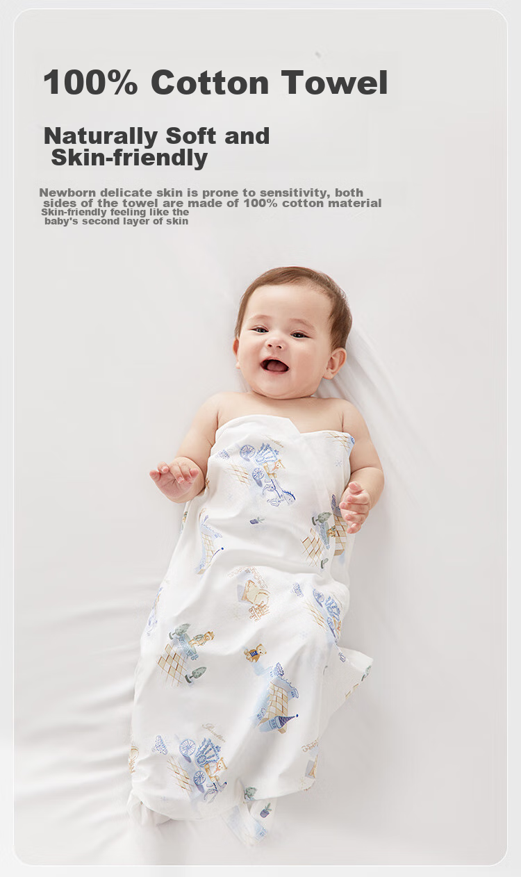 PurCotton Baby Swaddle, Antibacterial Knitted Blanket, Pure Cotton Newborn Wrap, Air Conditioning Cover, Fairy Tale Tree House Design, 90×90cm 4