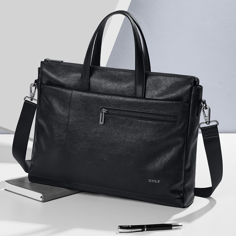 GOLF Business Briefcase, Men's Soft Leather Handbag, 15.6/16 Inch Laptop Bag, Office Travel Shoulder Crossbody Bag