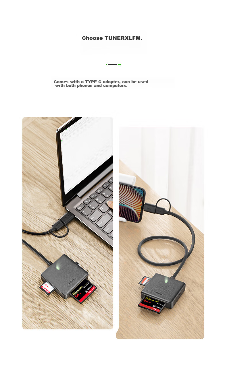 Llano USB3.0/Type-C Card Reader, Multifunctional Five-In Card Reader, Supports SD/TF/CF/MS/M2, Compatible with DSLR Cameras, Dash Cams, Surveillance Memory Cards 4