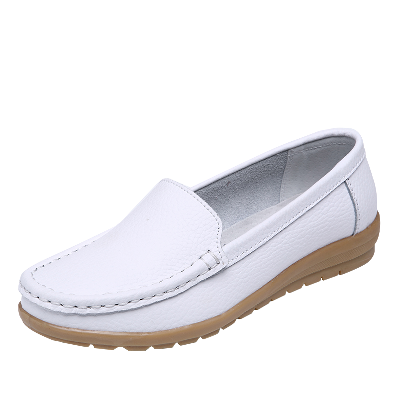 CARTELO Women's Shoes, Mom Shoes, Fashionable Nurse Leather Shoes, Soft-Soled Comfortable Flats for Women, 1443 White, Size 40