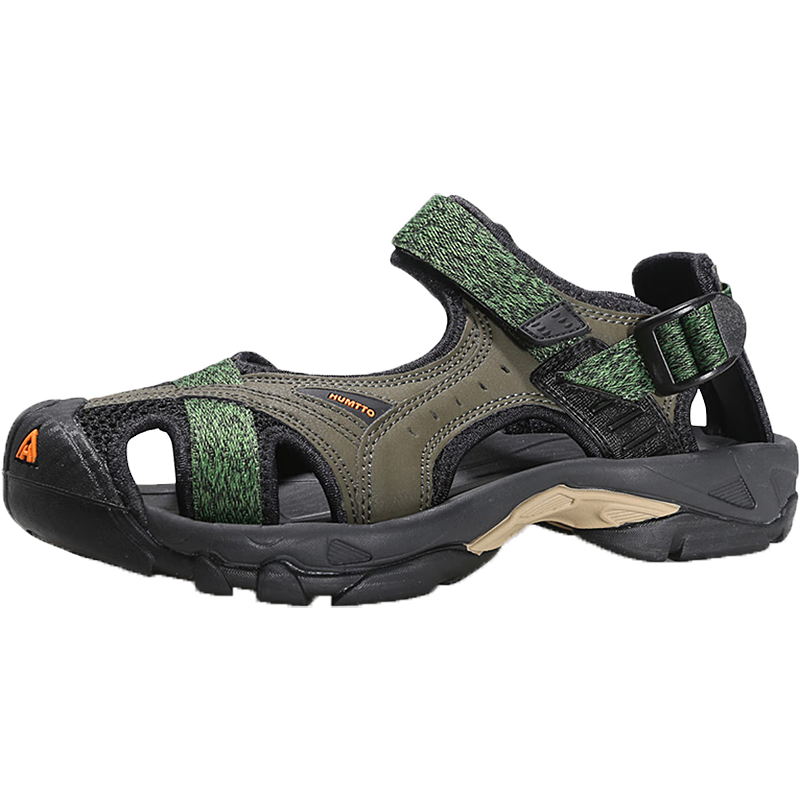 HUMTTO Summer Beach Sandals, Outdoor Camping And Stream Tracing Shoes for Men, Lightweight Breathable Closed-Toe Sandals, Army Green, Size 43