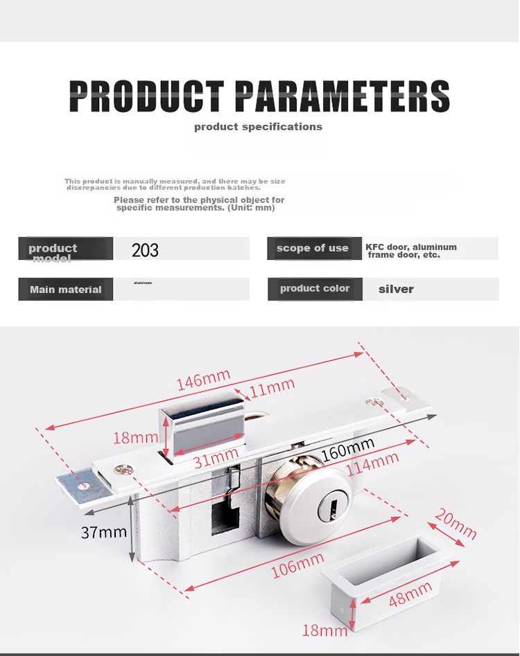 Aoben Wooden Door Aluminum Alloy Bolt Lock, Rotating Door Bolt Lock with Frame for Glass Doors, 226 Silver Color 8