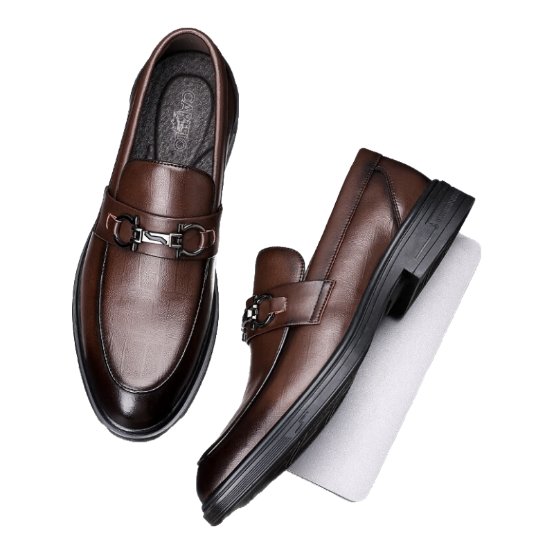 CARTELO Men's Loafers, Business Casual Leather Shoes, Plaid Breathable Slip-On Formal Leather Shoes for Men, 9902 Brown, Size 41