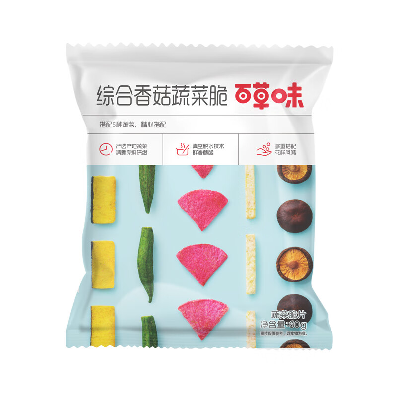 百草味 综合香菇蔬菜脆60g/袋 即食黄秋葵香菇脆 蔬菜干休闲零食混合装