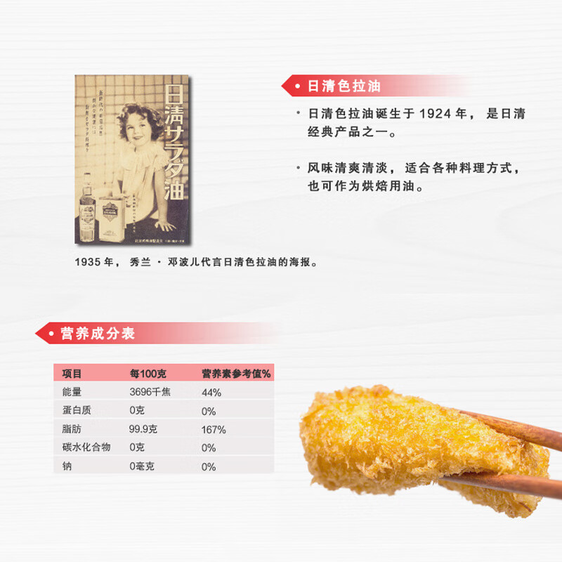 日清 食用油 色拉油一级大豆油1L 非转基因烘焙蛋糕油凉拌沙拉小瓶