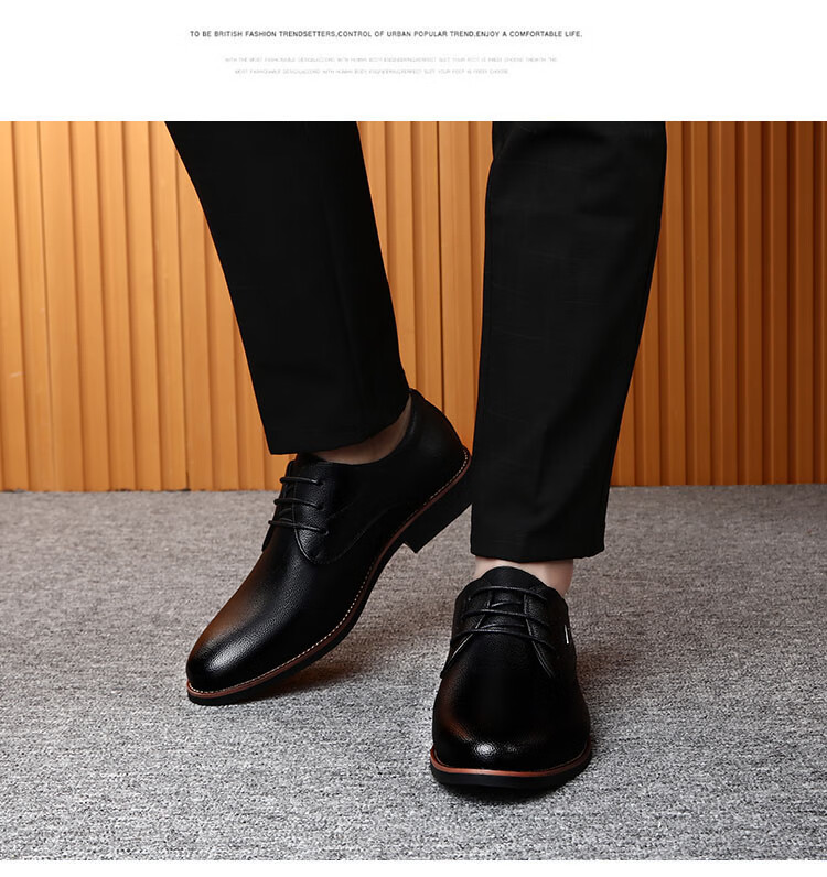 BEIOUTU Men's Leather Shoes, Formal Business Fashion Low-Top Lace-Up British Trendy Men's Shoes, 8119 Black, Size 44 6