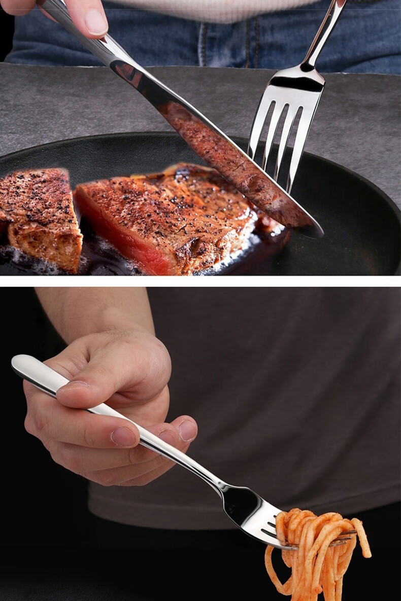 Edo 304 Stainless Steel Western Steak Knife And Fork Set, 410 Stainless Steel Tableware Set: Main Knife + Main Fork + Gift Box 5
