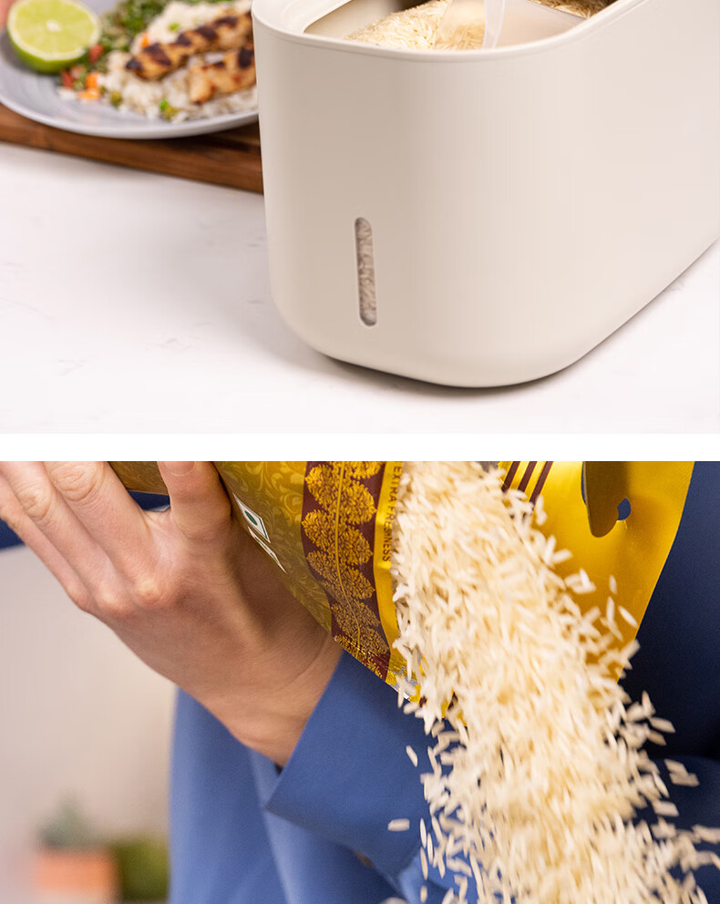 Zuutii Canadian Rice Container, 5KG Rice Bucket, Sealed Kitchen Storage Container, Rice Storage Box, Cold Smoke Ash 17