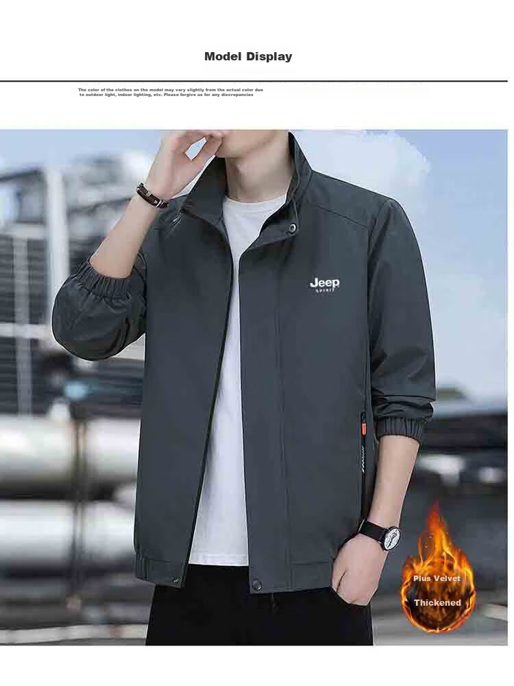 JEEP SPIRIT Men's Jacket, Spring And Autumn Outerwear, Stand-Up Collar, Business Casual Versatile Outdoor Menswear, Dark Gray, 2XL 14