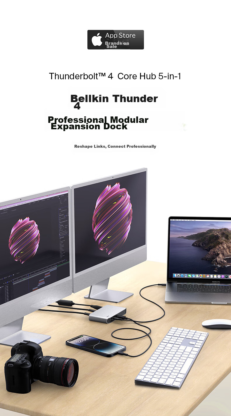 BELKIN Thunderbolt 4 Docking Station, Five-In High-Performance Expansion, Thunderbolt 4 Computer Expansion, 40Gbps Commercial Performance, 140W Power Delivery Charger Expansion Dock INC013 5