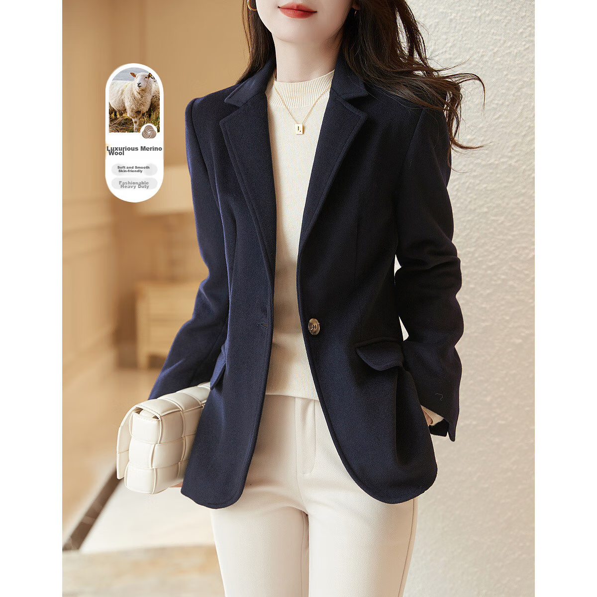 Dme [High-Content Wool Suit] Winter Suit Collar Slim-Fit Long-Sleeve Blazer Jacket for Women, Autumn And Winter