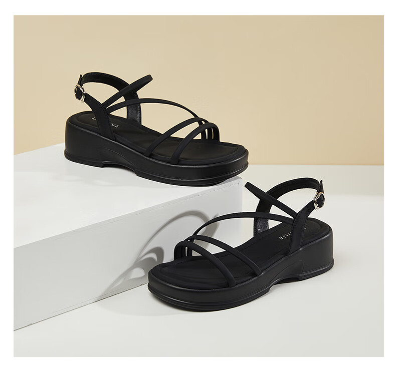 DAPHNE Fairy-Style Platform Sandals for Women, Wedge Beach Shoes with Ankle Strap Roman Sandals 4623303090 Black Size 36 16