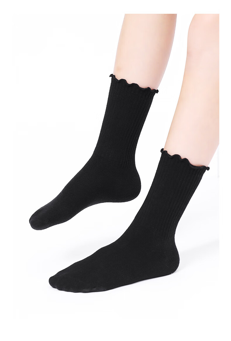 Zhiyouban Girls' Black Socks for Spring, Autumn And Summer Cotton Mid-Calf Socks with Princess Lace Trim for Girls, White Versatile Student Socks 11